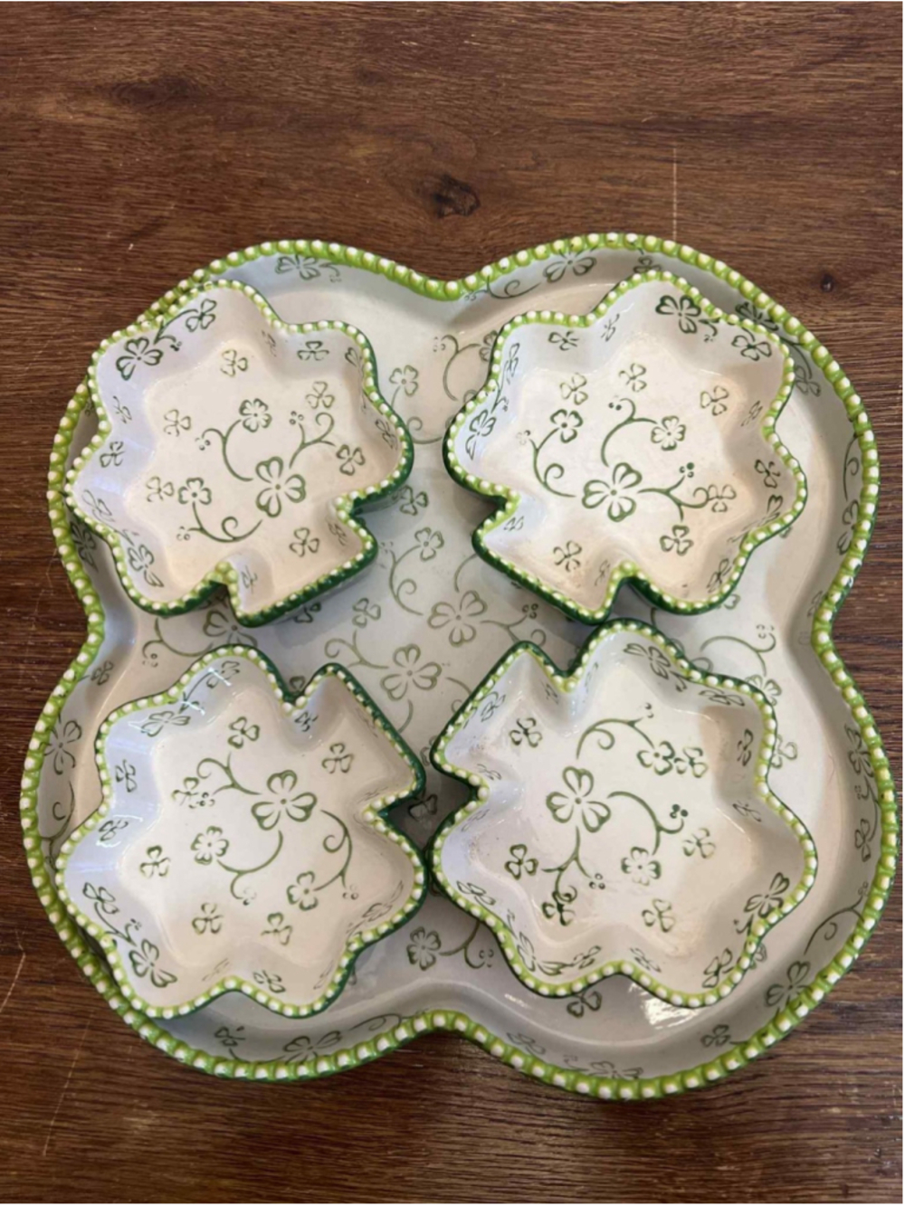 Temptations by Tara Shamrock Clover Platter 4 Bowls St. Patrick's Day Serveware